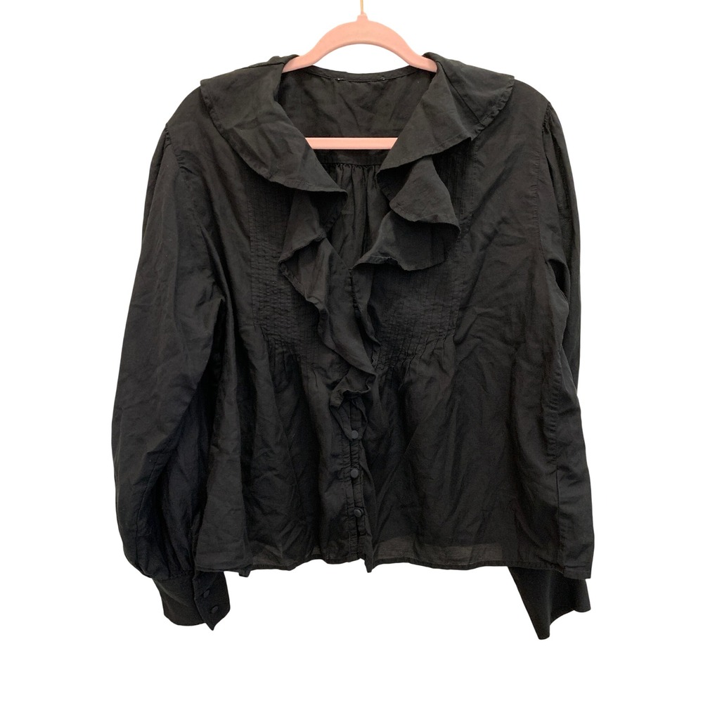 J.Crew Women S Black‎ Ruffle Collar Pintuck Cotton Victorian Dark Academia Top